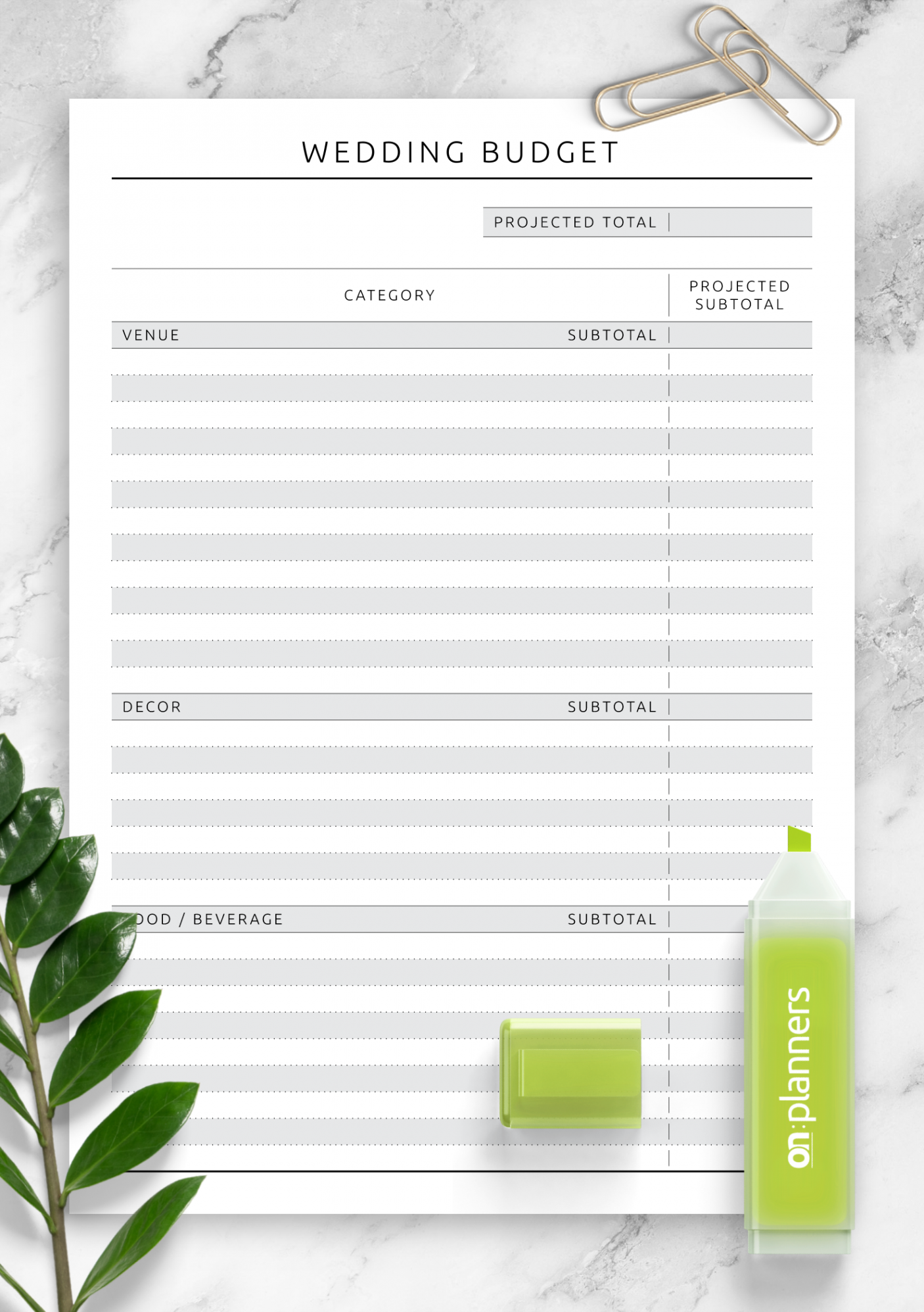 Download Printable Wedding Budget Template - Original PDF