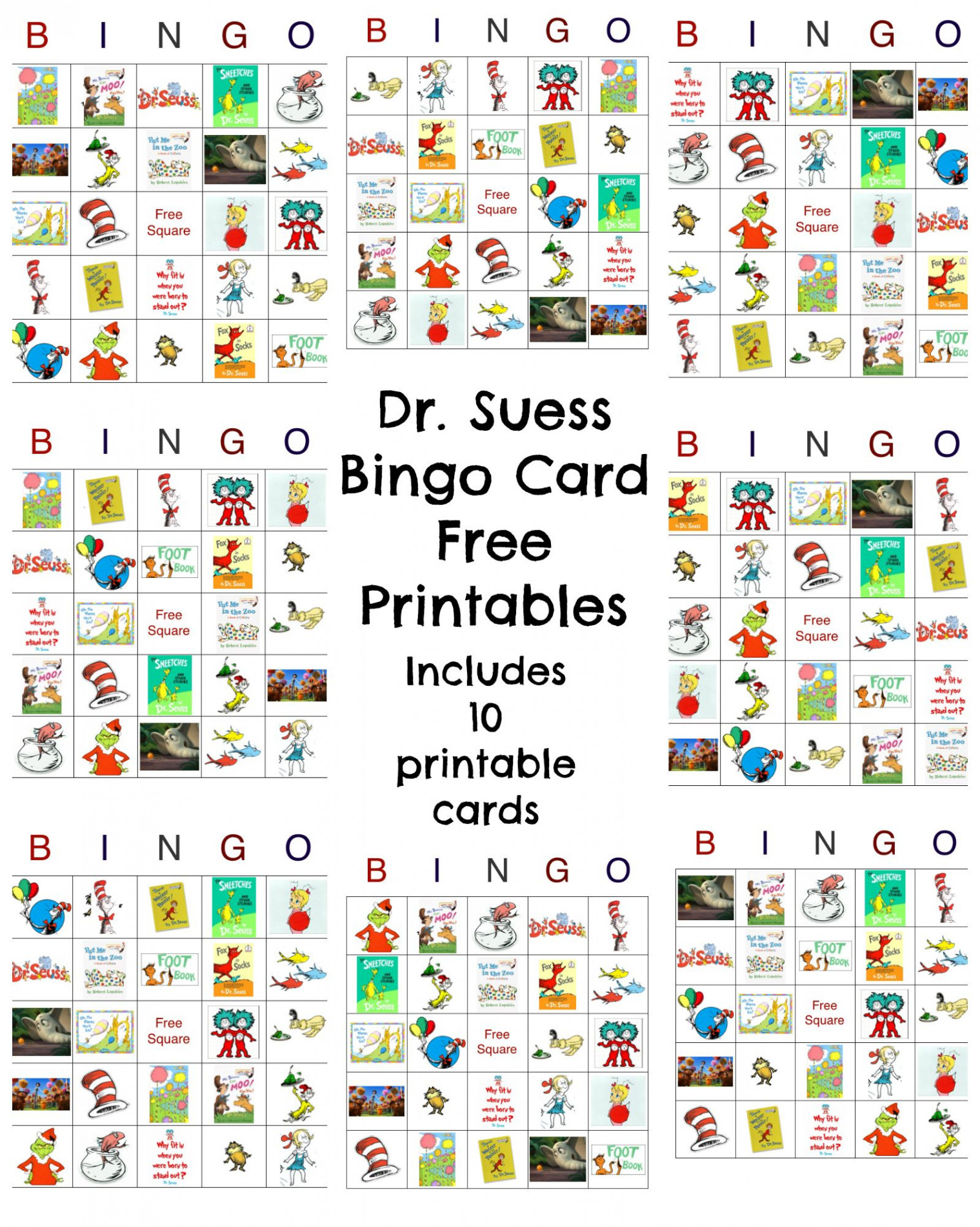 Dr Seuss Bingo Game Free Printable  Dr seuss, Birthday board