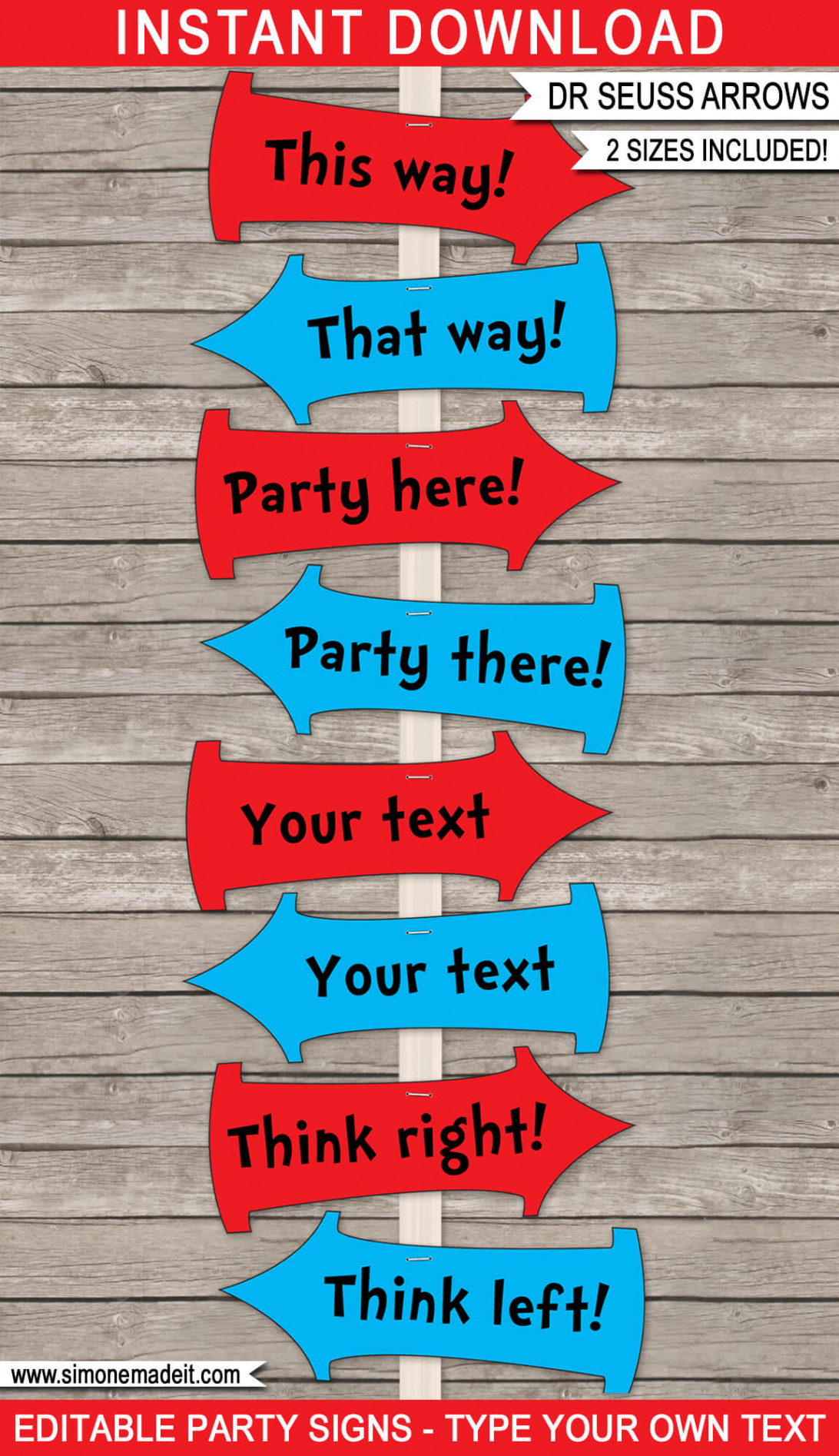 Dr Seuss Party Directional Signs - Arrows