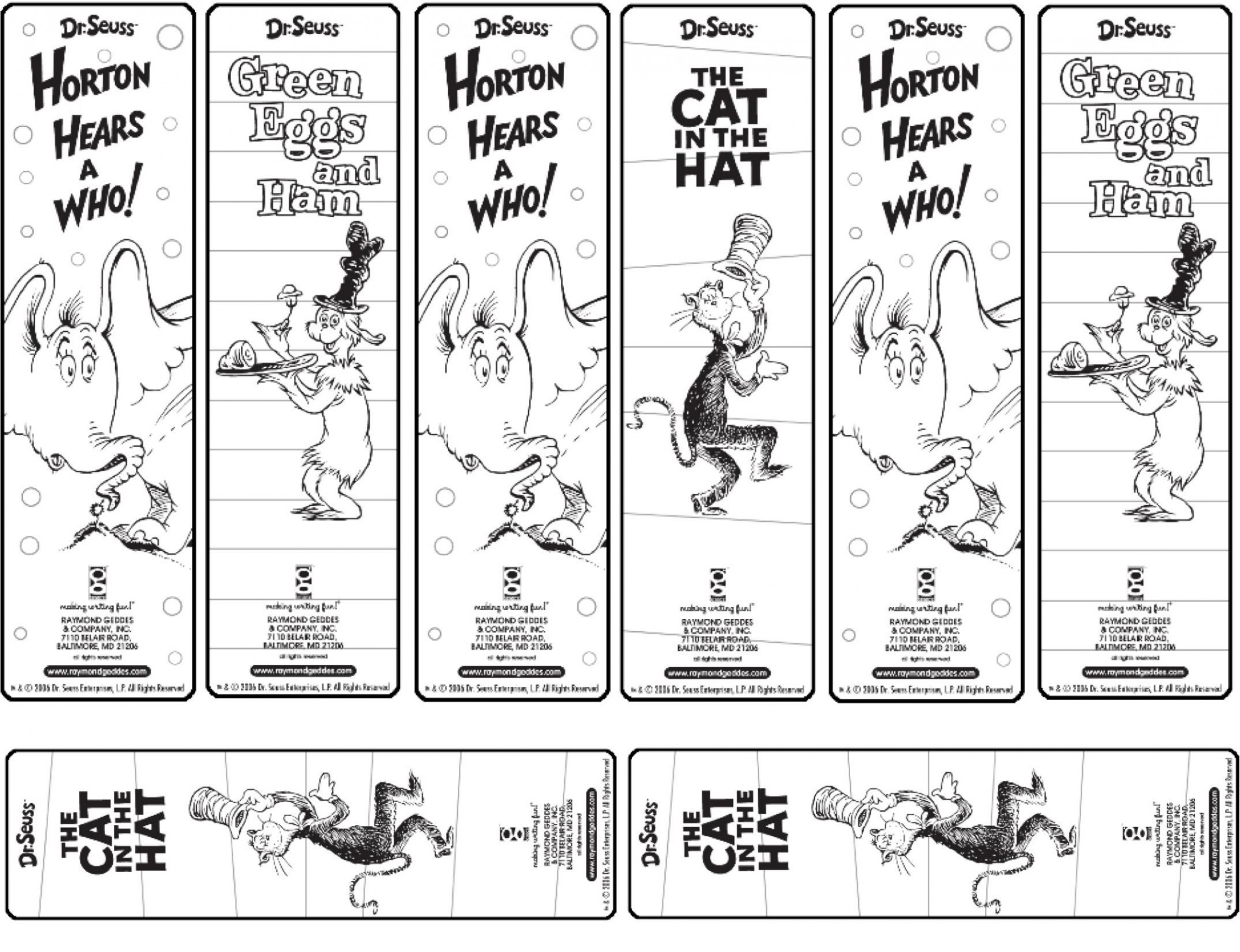 Dr Seuss printable bookmarks to color  Dr seuss coloring pages