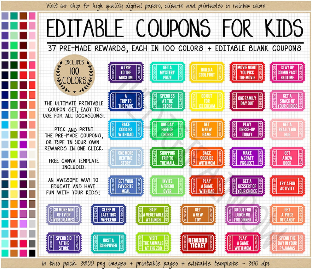 EDITABLE REWARD COUPONS Clipart Printable Reward Tickets Rainbow