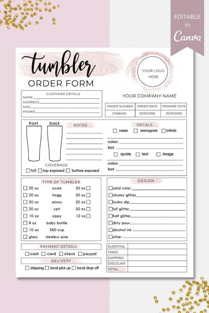 Editable Tumbler Order Form Template Custom Tumbler Form - Etsy