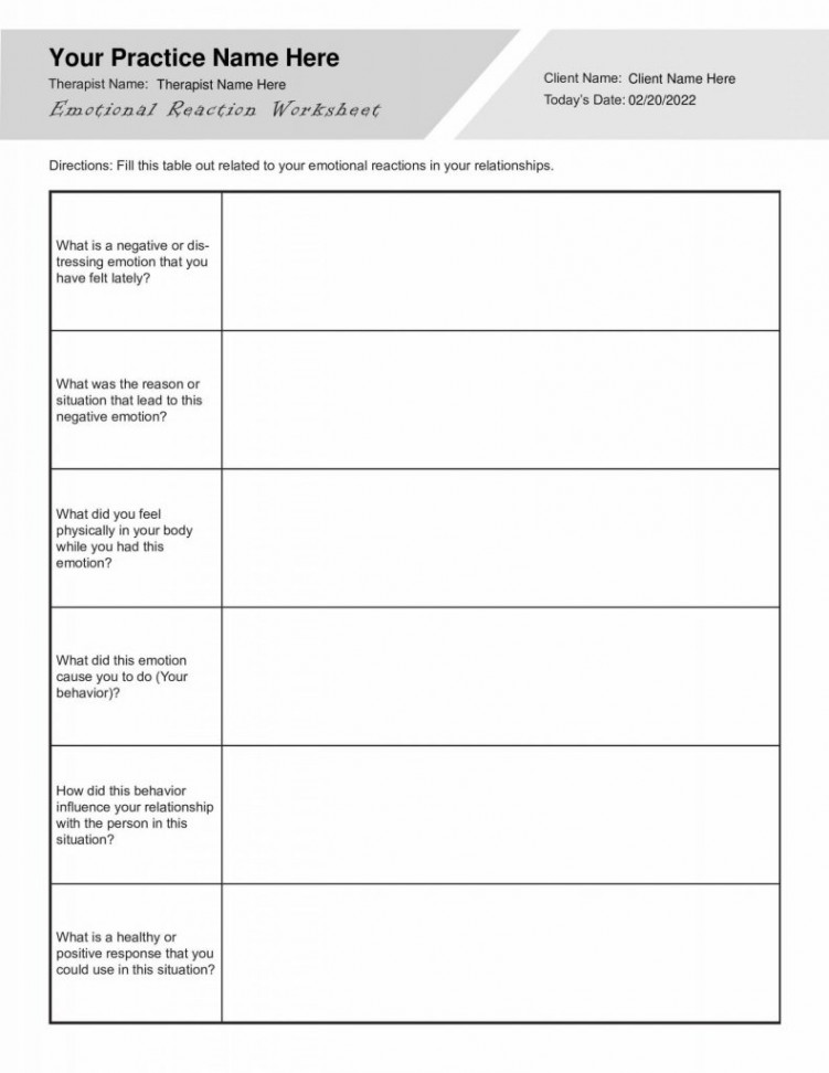 EFT Emotional Reaction Worksheet PDF - TherapyByPro