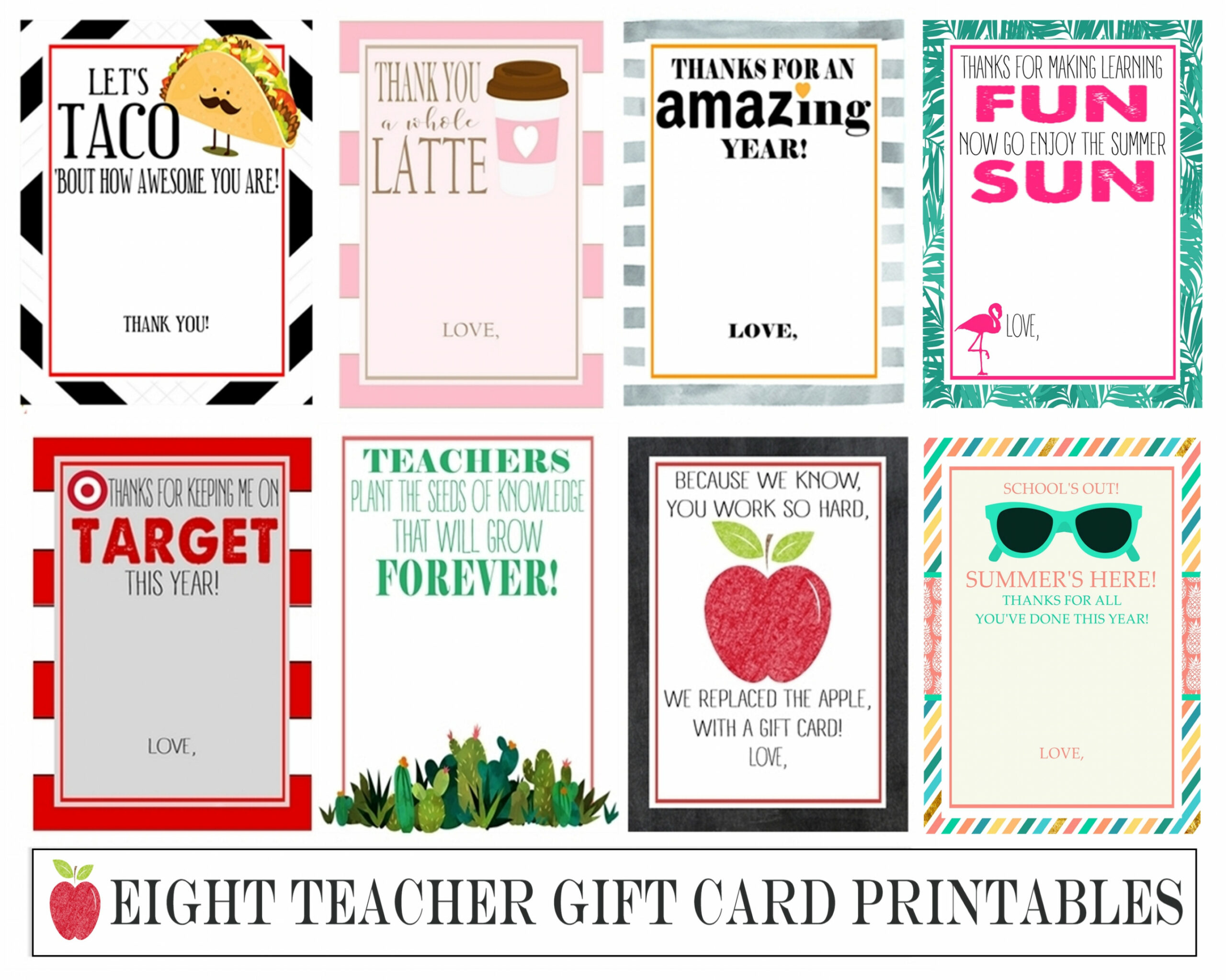 Electronic Gift Card Options and  Teacher Gift Card Printables