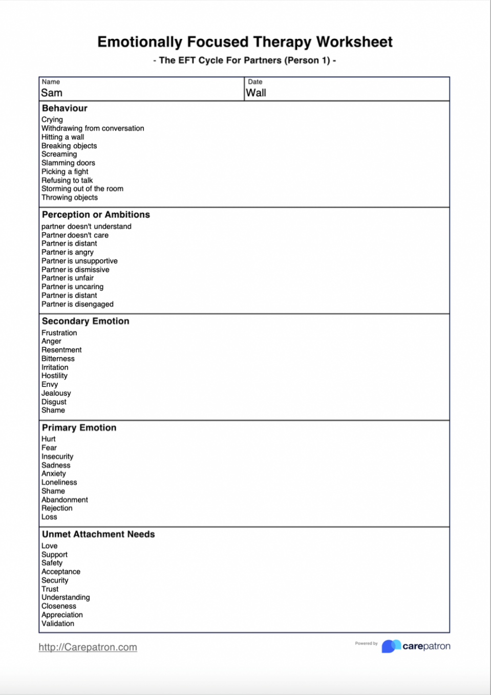 Emotionally Focused Therapy Worksheet & Example  Free PDF Download