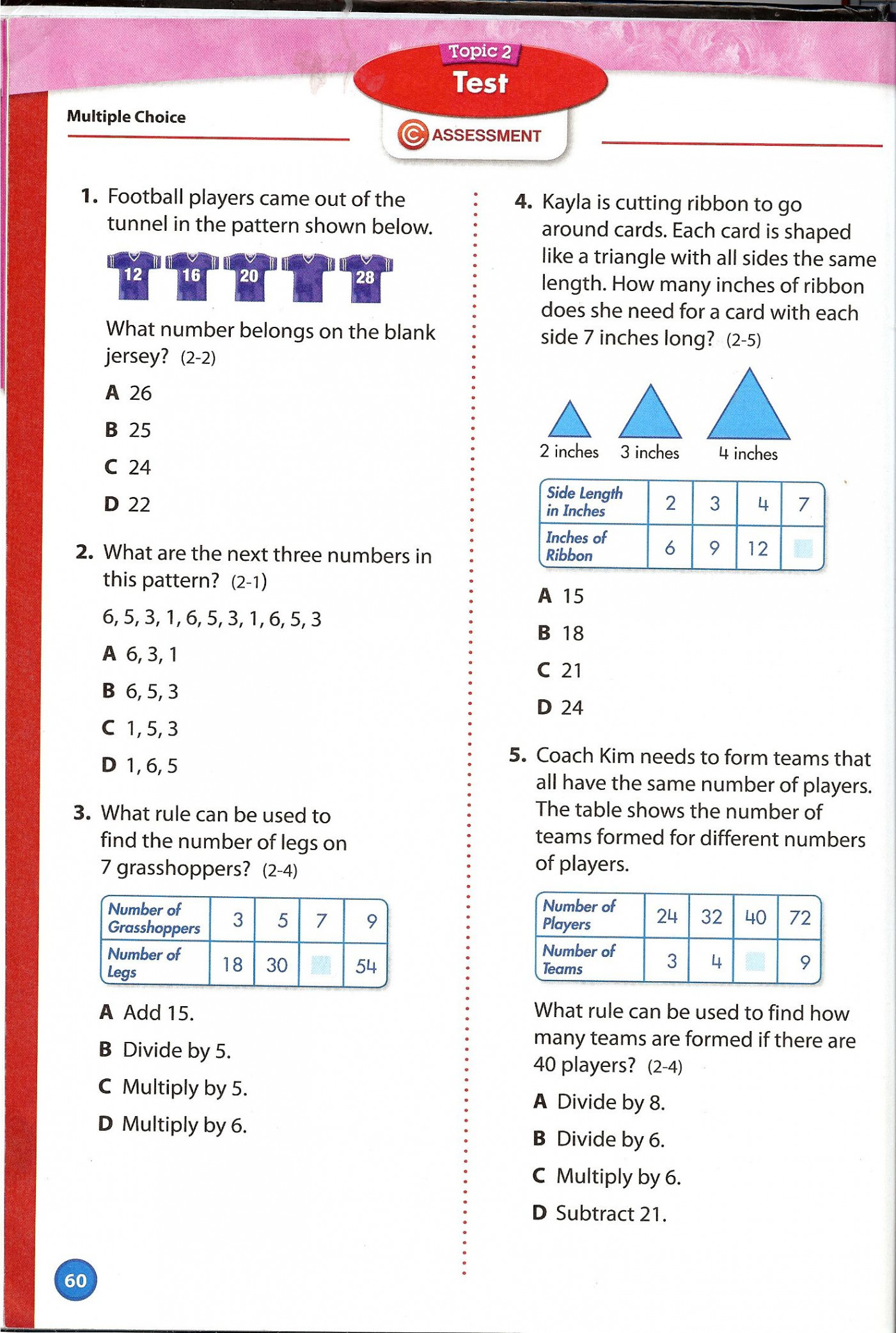 Envision Math Grade  Topic  Test Page   Envision math