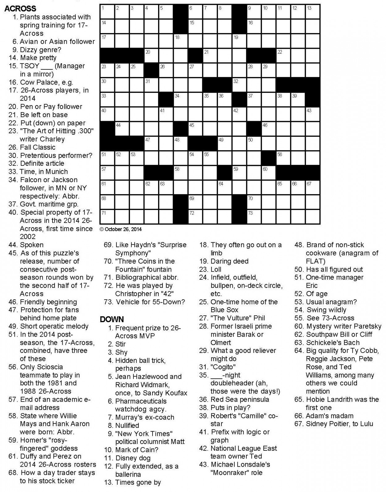 Even Odds Sports-themed Crossword Puzzle