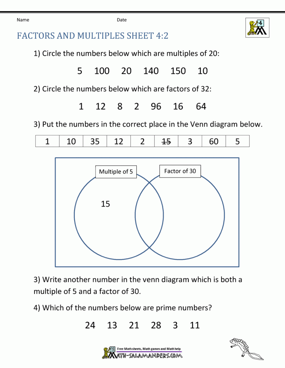 Factors and Multiples Worksheet