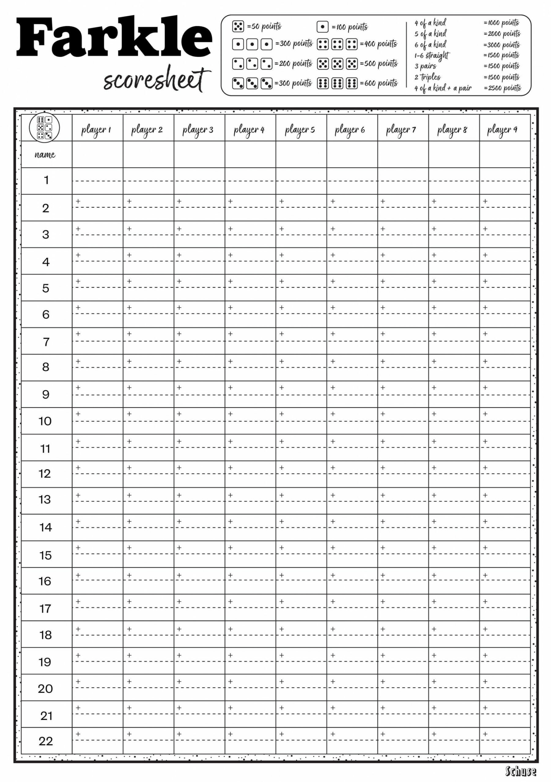 Farkle Scoresheet Printable Downloadable A, A - Etsy