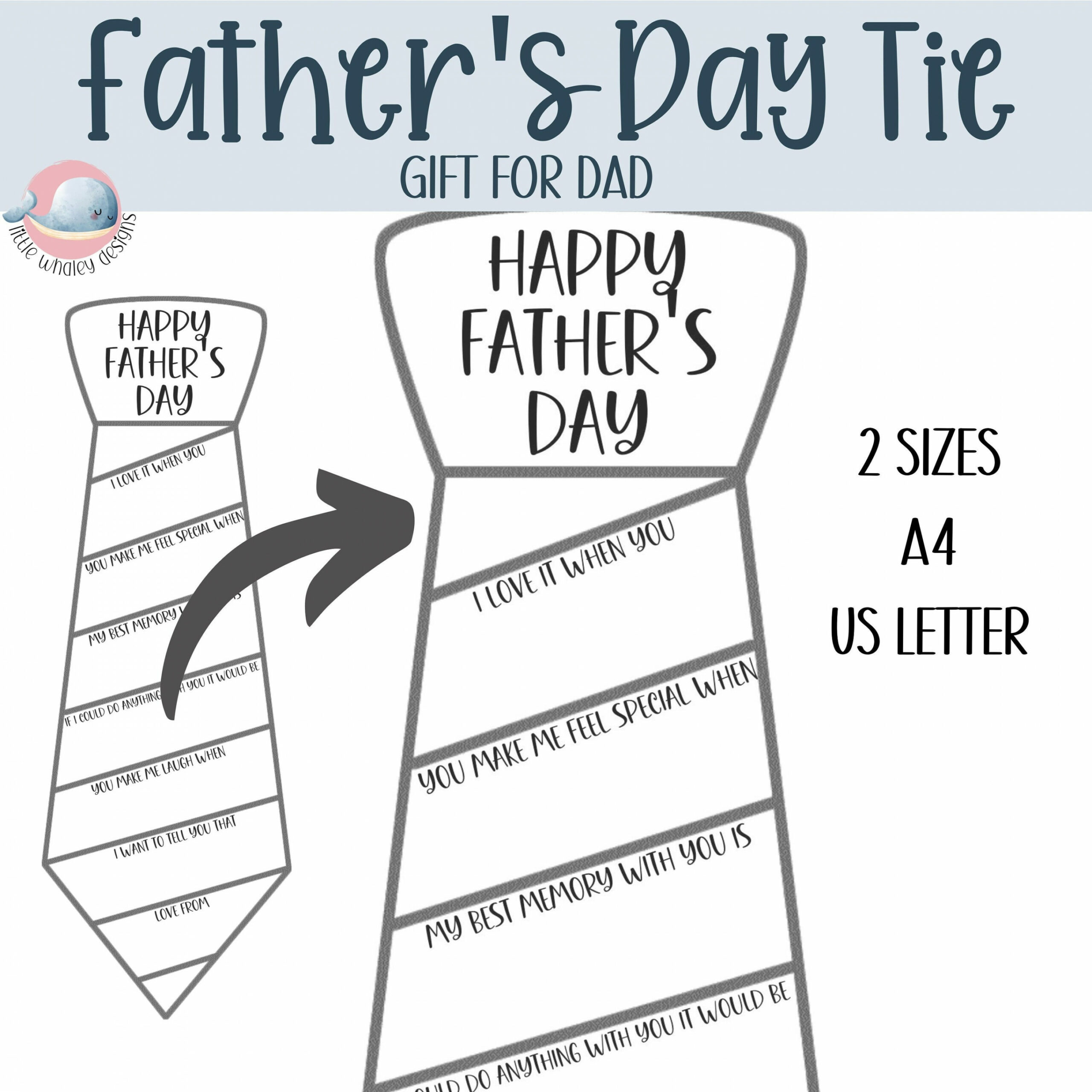 Fathers Day Tie Printable Dad Tie Paper All About My Dad - Etsy