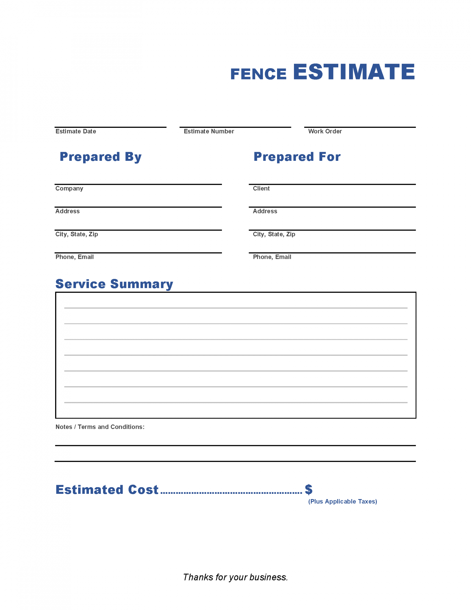 Fence Estimate Template  Invoice Maker