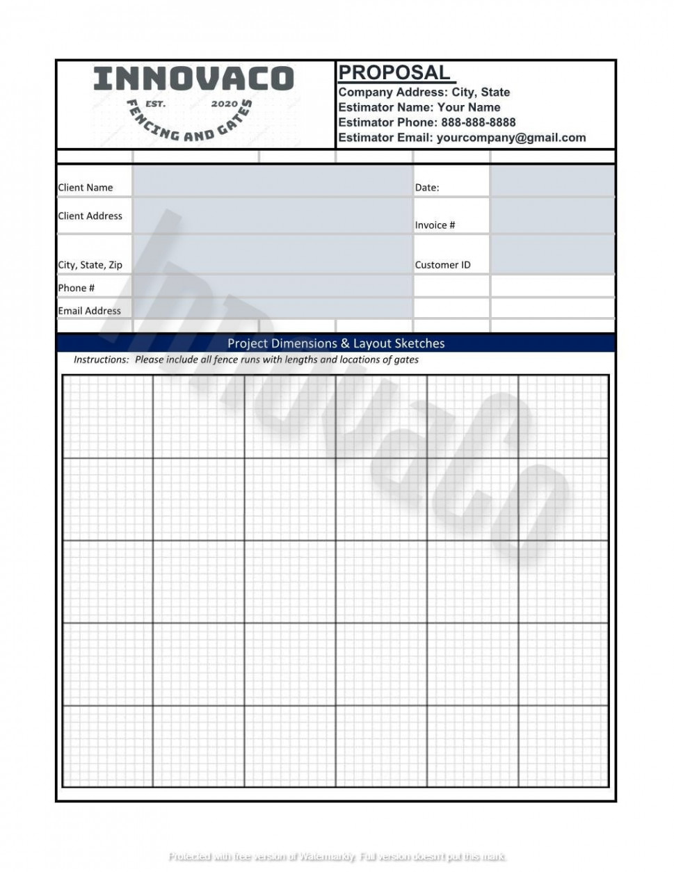 Fencing Estimate Template, Fence Quote Template, Fence Proposal