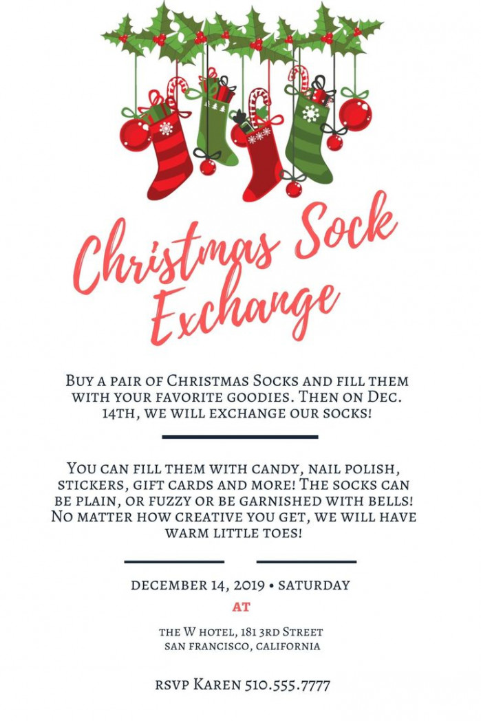 Festive Christmas Sock Exchange Invitation - Customize and Print