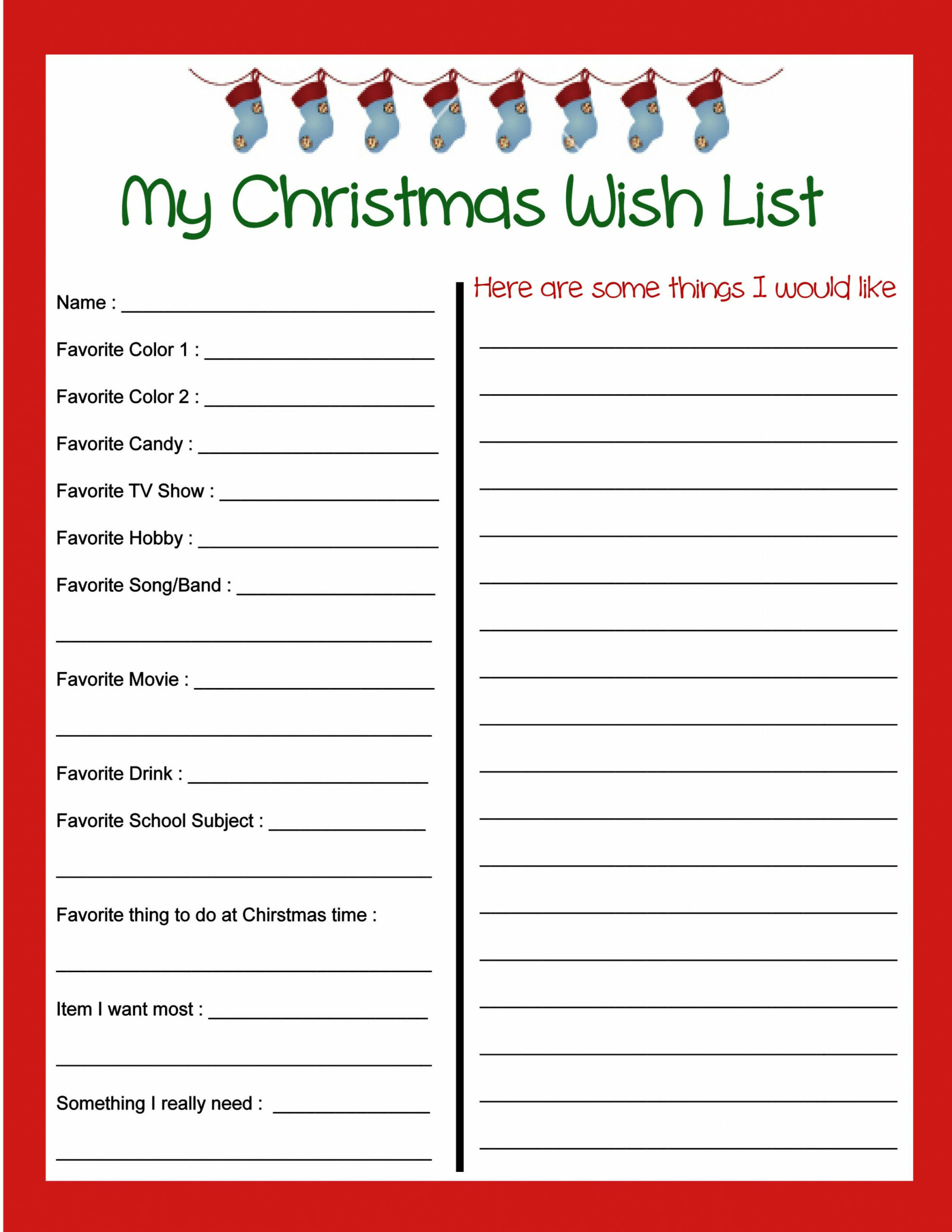 Festive Fun: Printable Christmas Wish List for Kids!