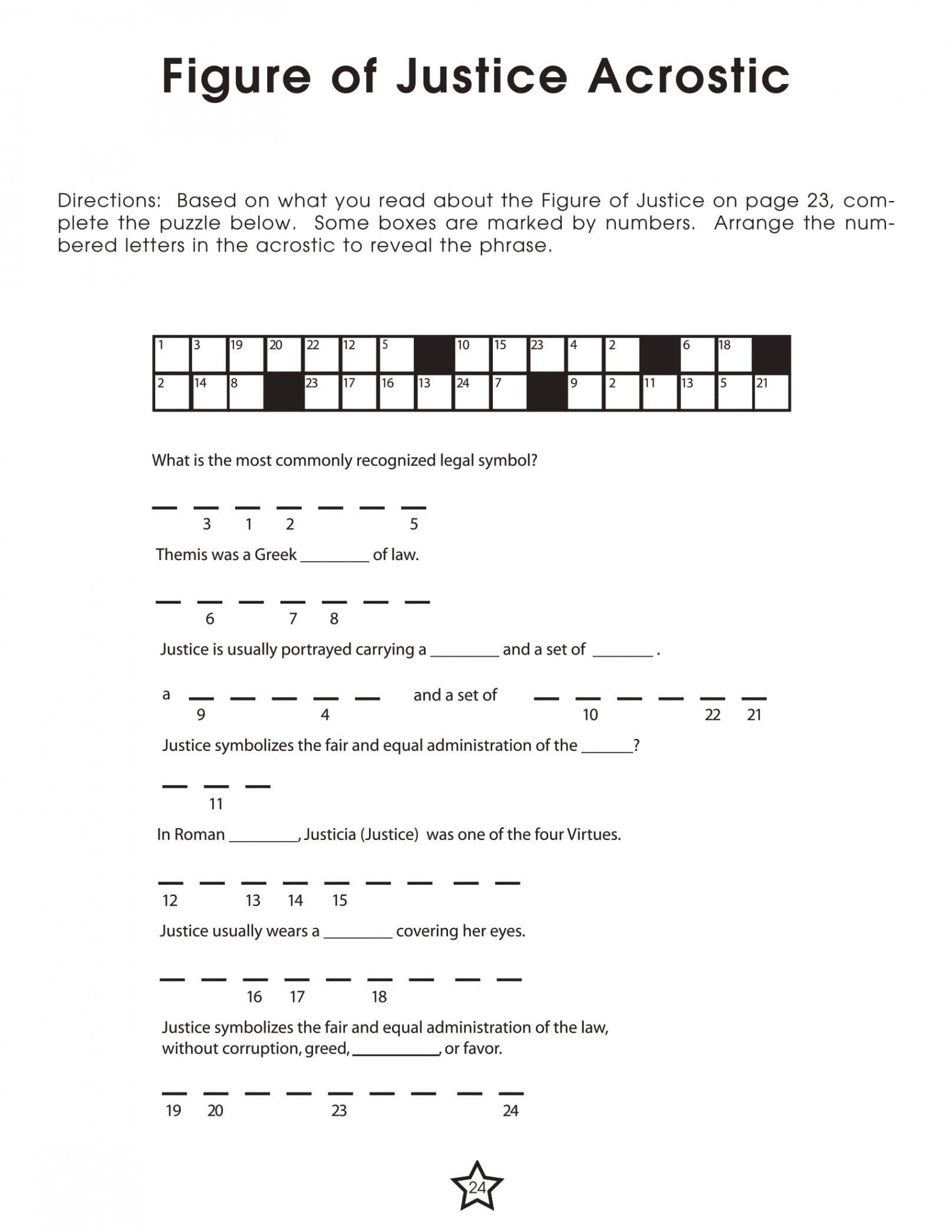 Figure to Justice Acrostic worksheet  Free Printable Puzzle Games