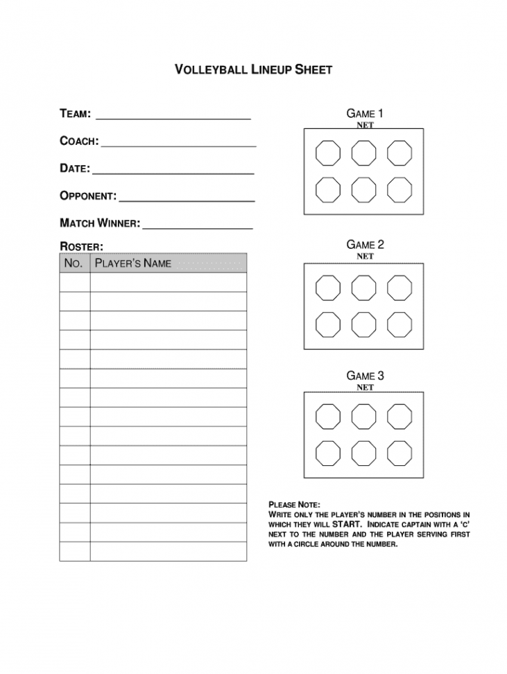 Fillable Online VOLLEYBALL LINEUP SHEET - regonlinecom Fax Email