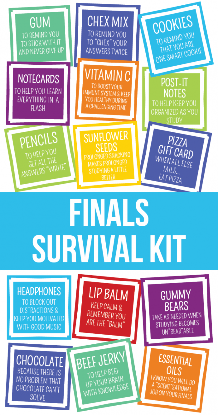 Finals Survival Kit or Care Package Printables Final Exams Care