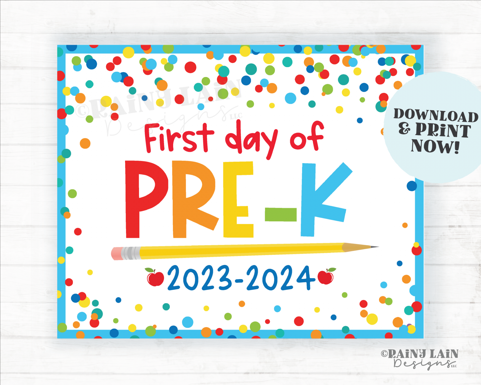 First day of Pre-K Sign Back to School Printable st day of Pre  Kindergarten PreK School Picture Photo Prop Instant Blue Confetti -