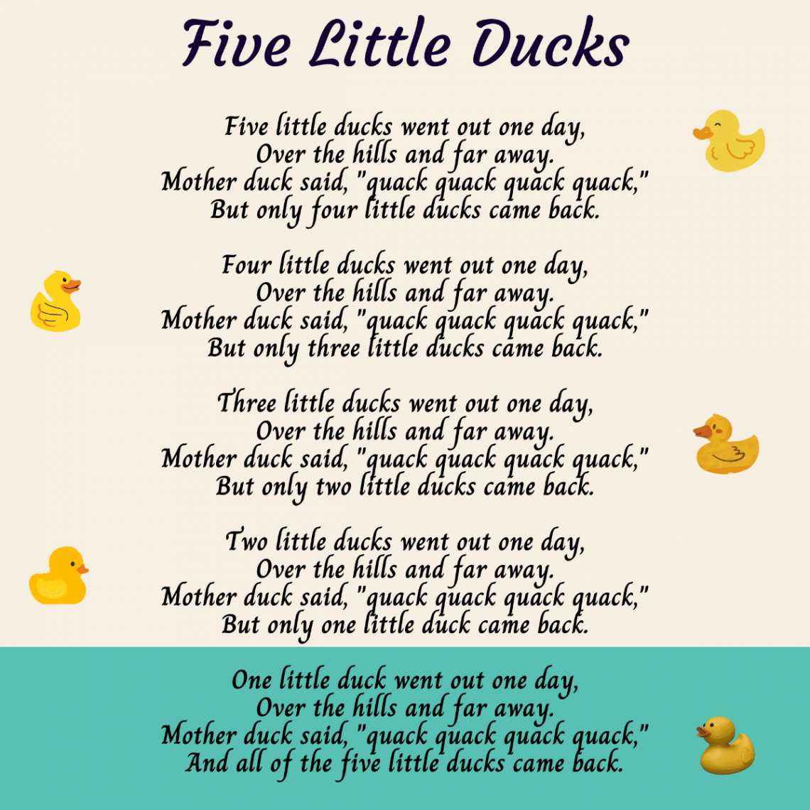 Five Little Ducks Printable Lyrics, Origins, and Video