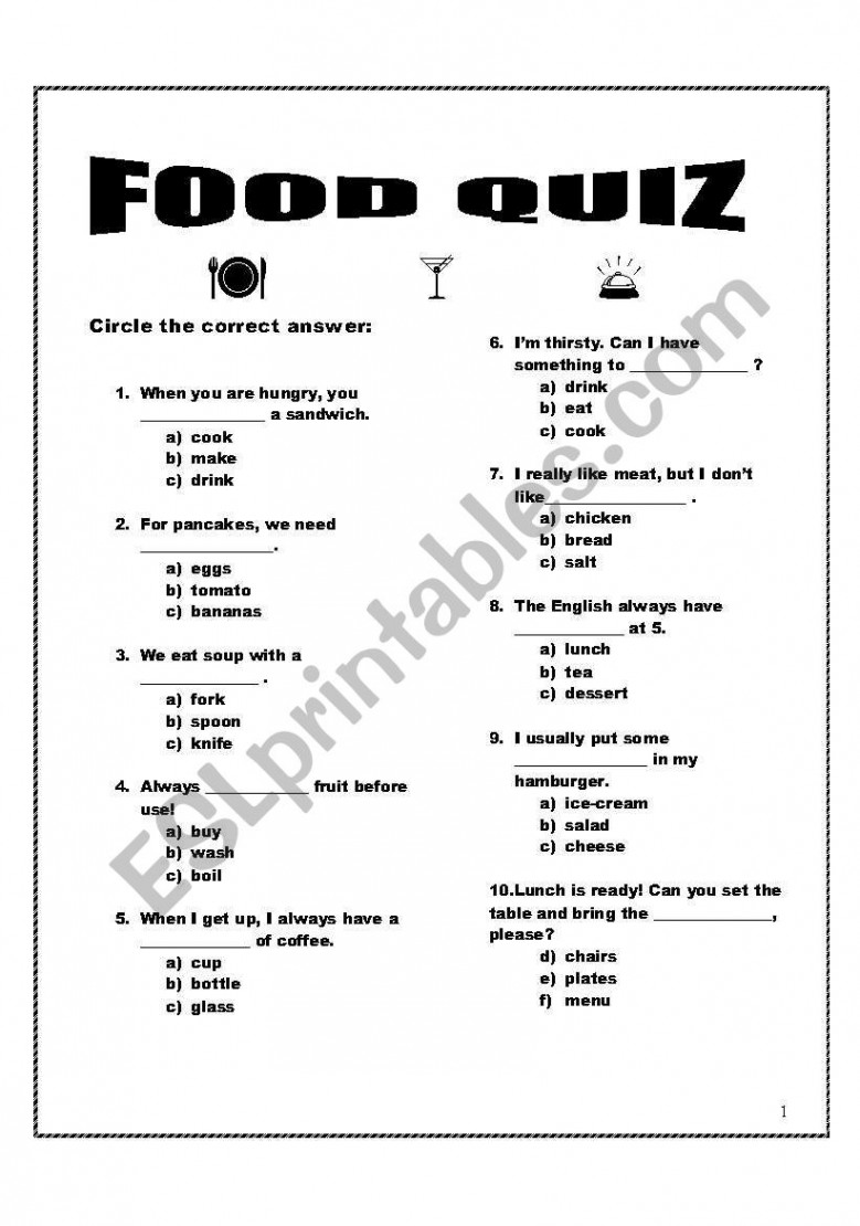 Food quiz - ESL worksheet by krsmanovici