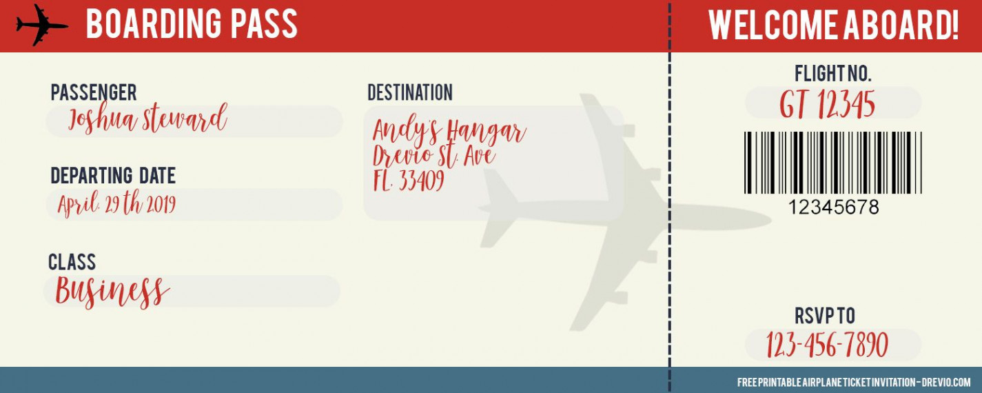 FREE Airplane Ticket Birthday Invitation Templates  Ticket