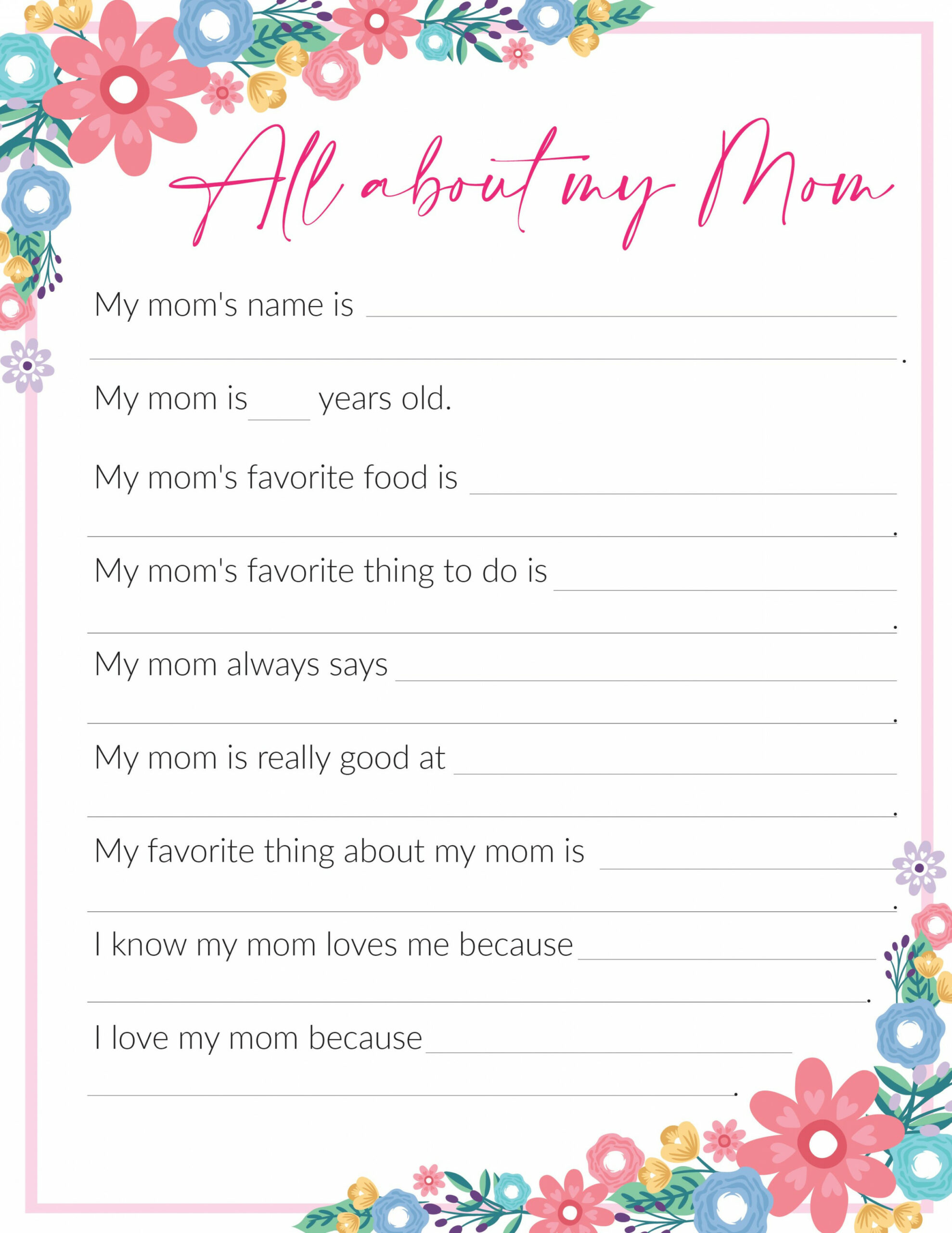 Free "All About My Mom" Printables - Freebie Finding Mom