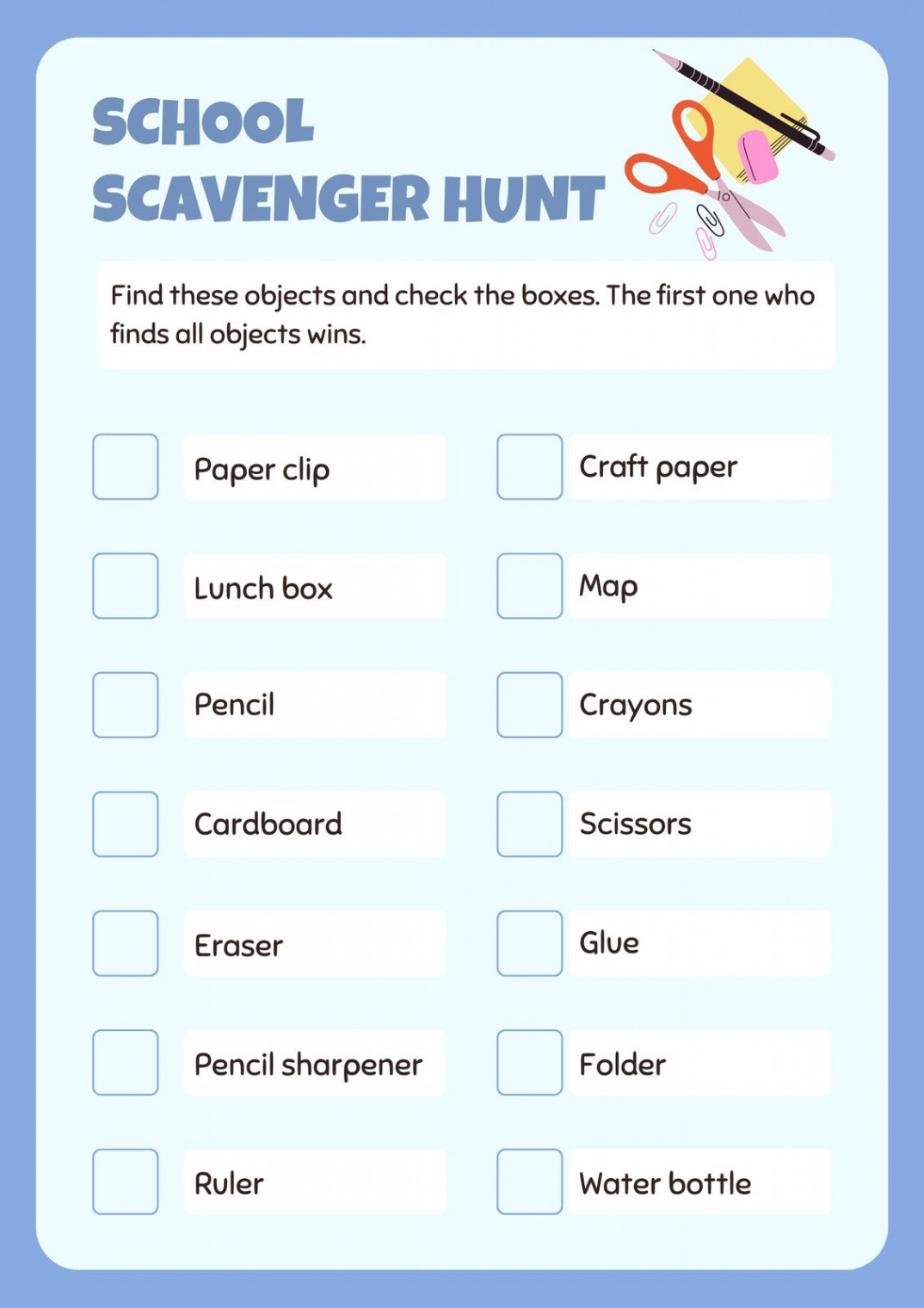 Free and customizable scavenger hunt templates