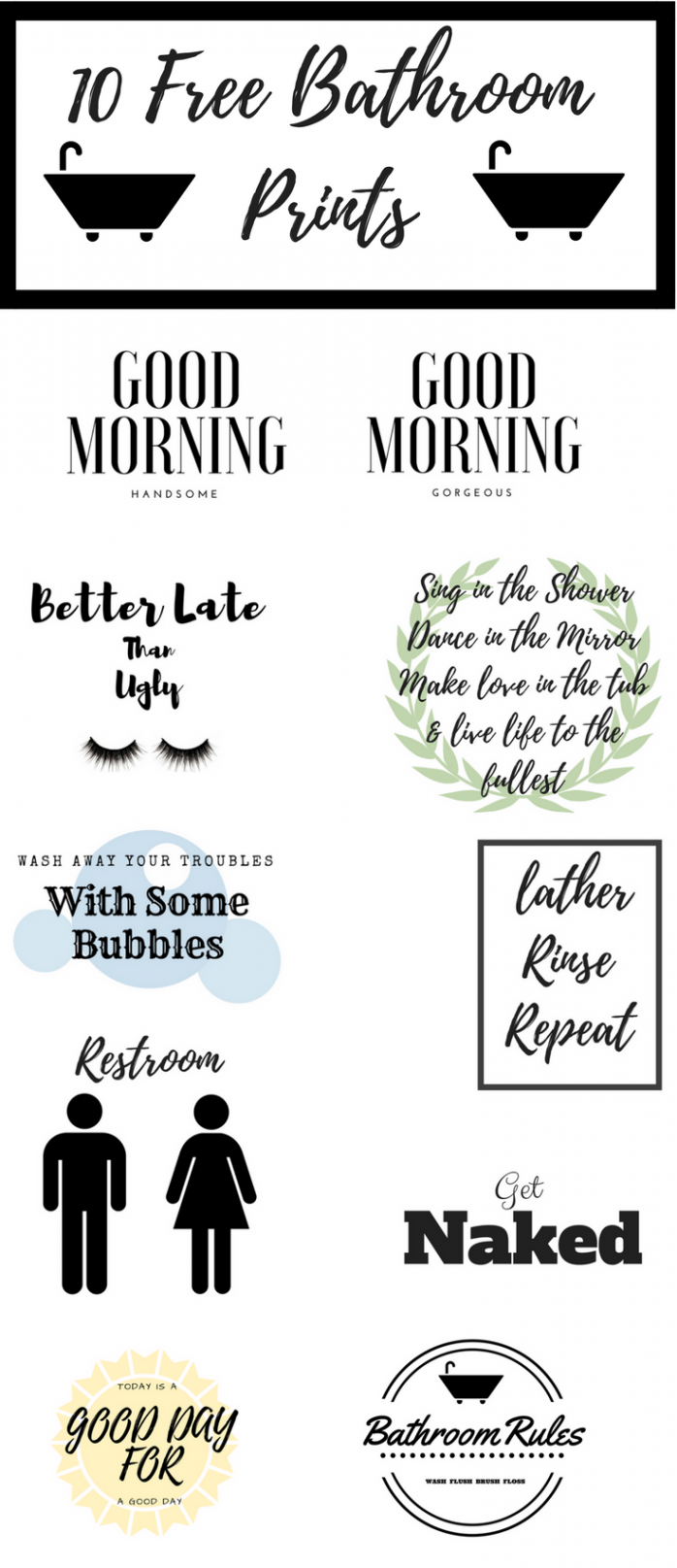 Free Bathroom Printables for any bathroom, any decor and it