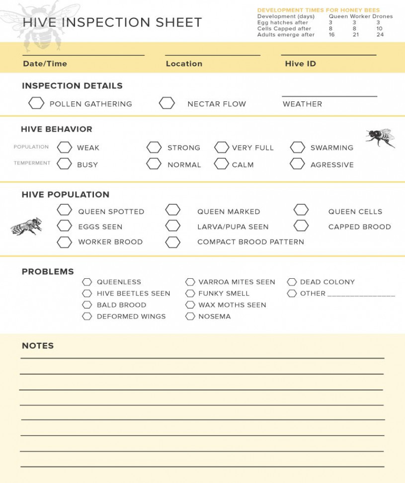 Free Bee Hive Inspection Sheet ￼ – Rock Bridge Farmstead