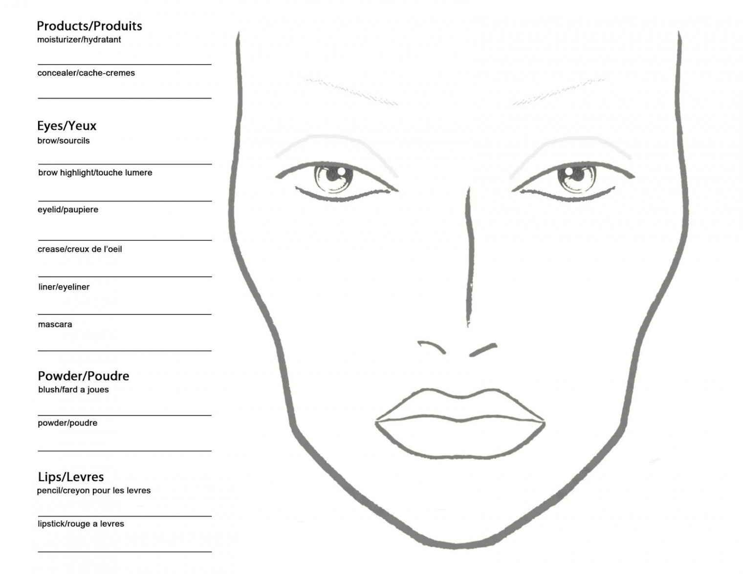 Free Blank MAC Makeup Chart  Makeup face charts, Makeup charts