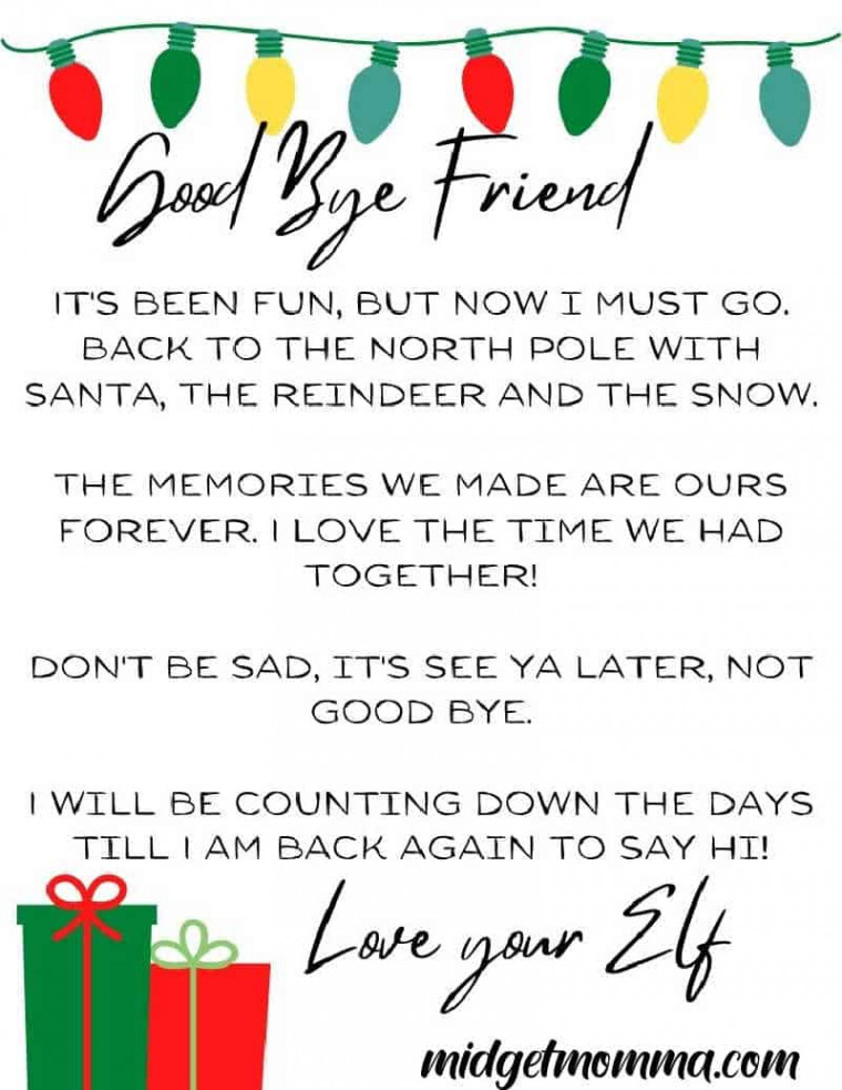 FREE Elf on the Shelf Goodbye Letter Printables