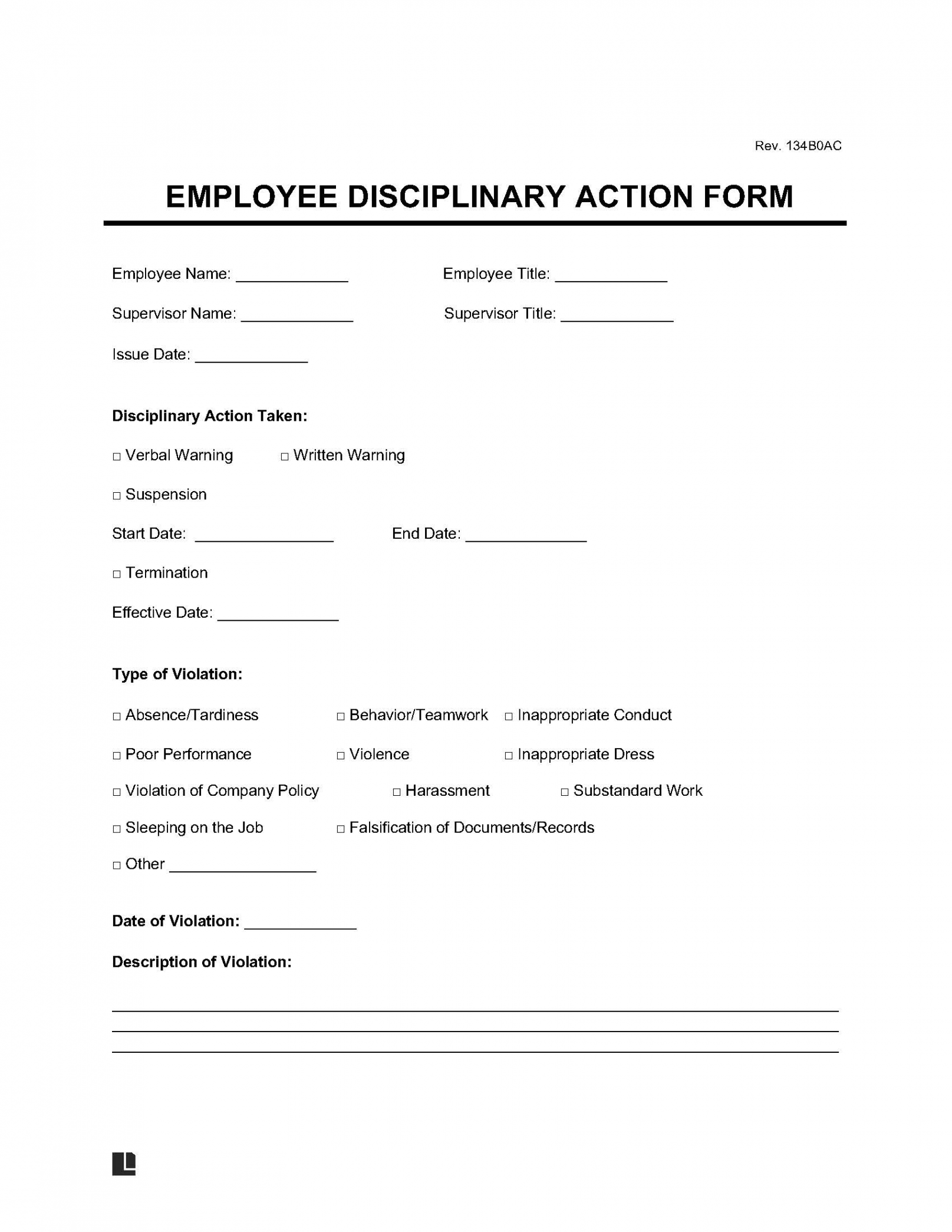 Free Employee Disciplinary Action Form  PDF & Word