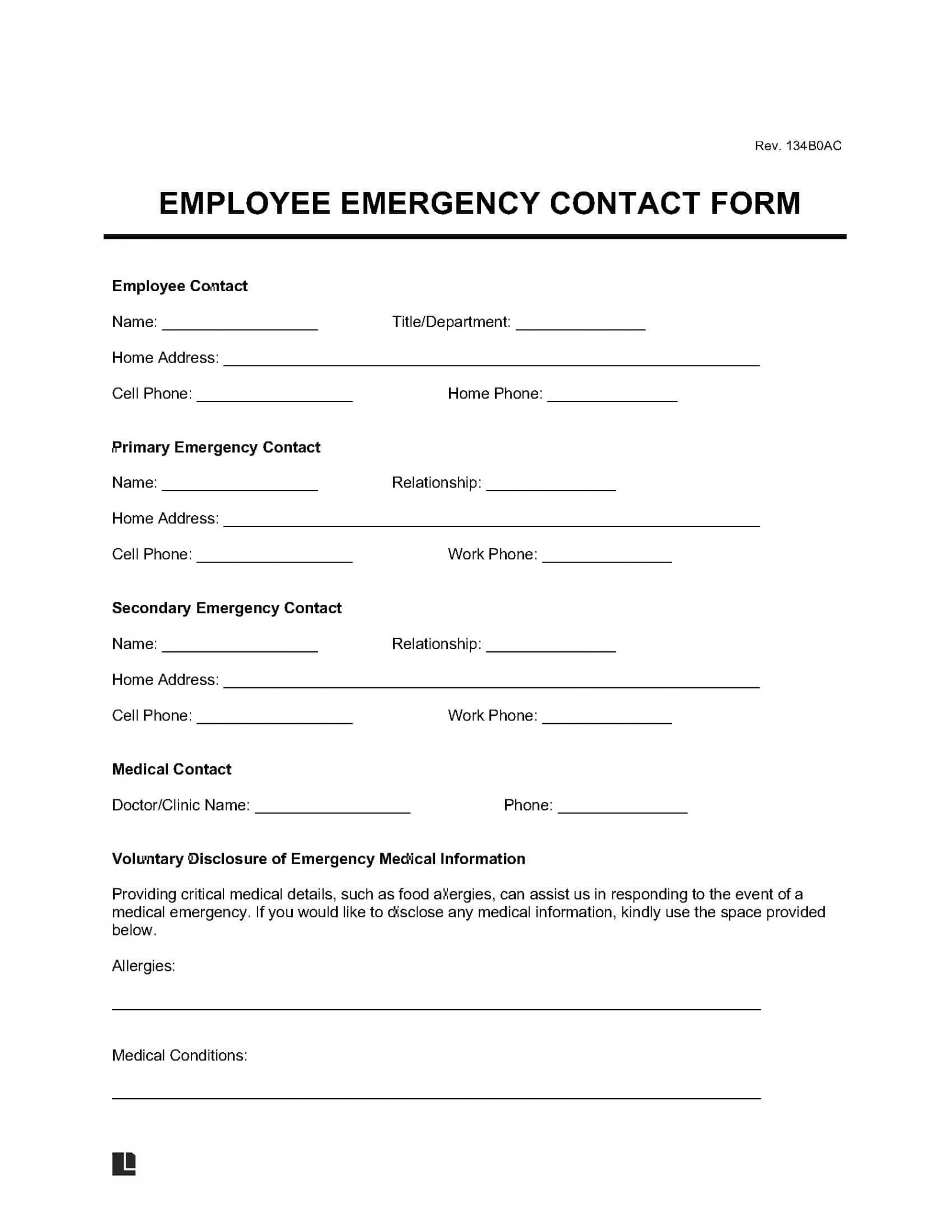 Free Employee Emergency Contact Form  PDF & Word