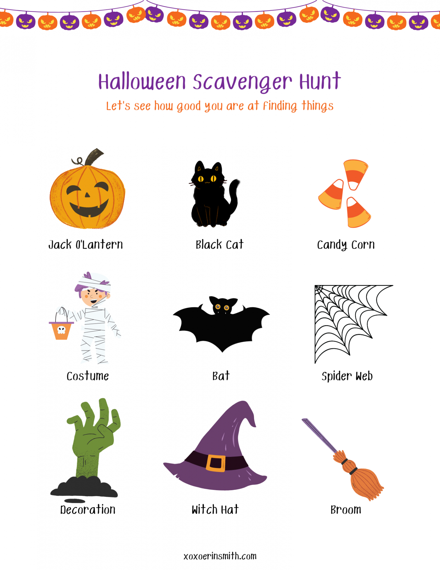 FREE Halloween Scavenger Hunt Printable for Kids<br/><br