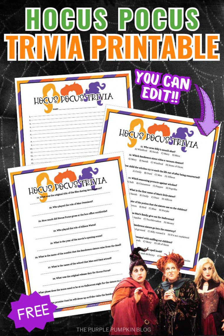 Free Hocus Pocus Trivia Questions and Answers Printable