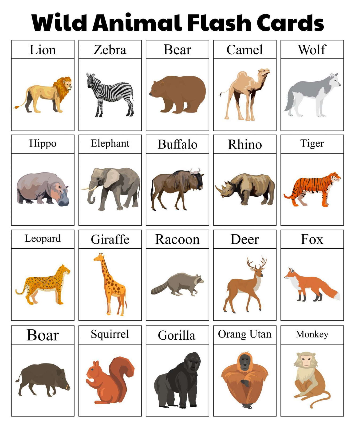 Free Printable Animals Flash Cards  Animal flashcards, Printable