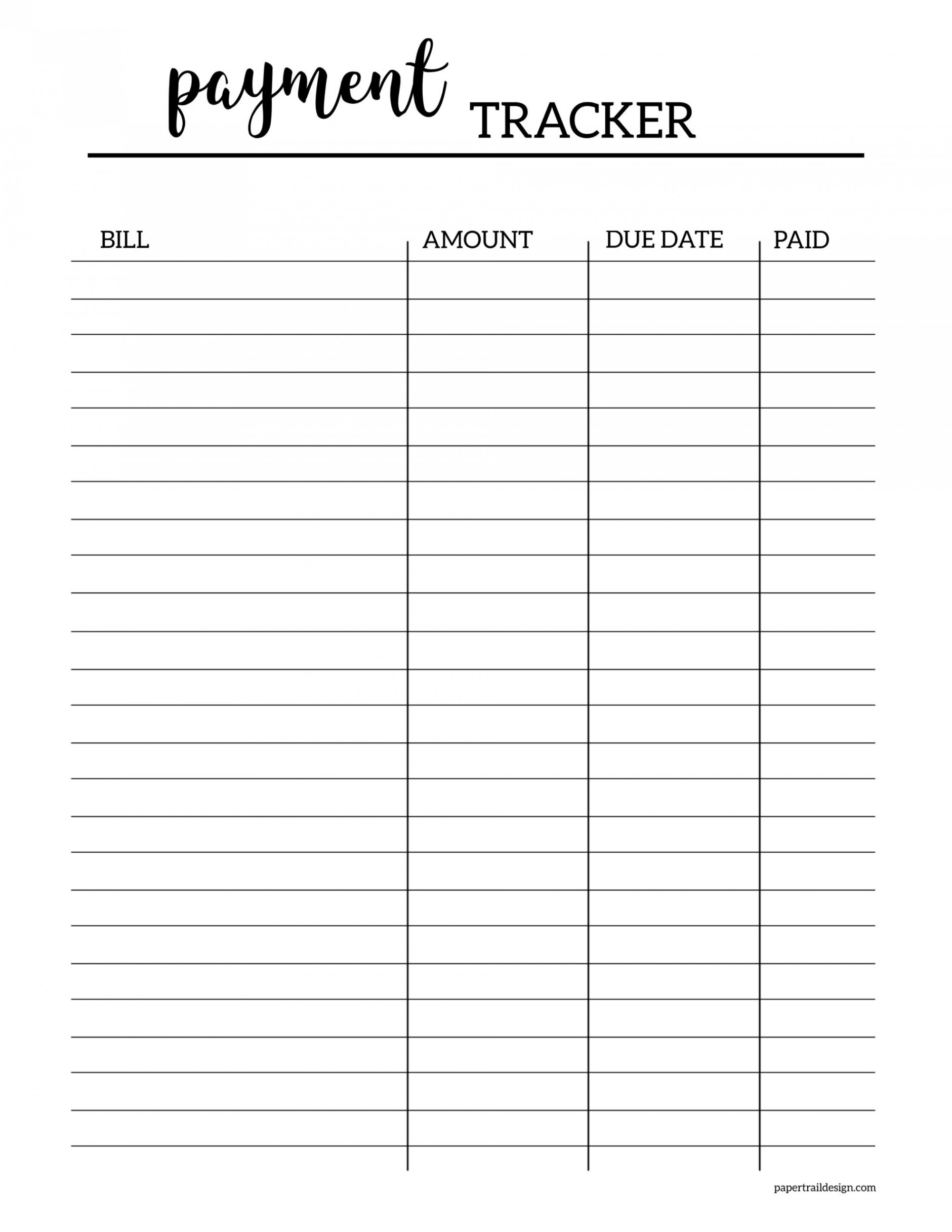 Free Printable Bill Tracker - Paper Trail Design