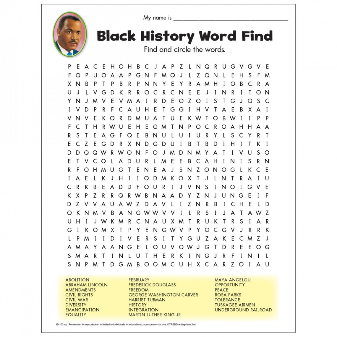 Free Printable Black History Word Find — TREND enterprises, Inc.