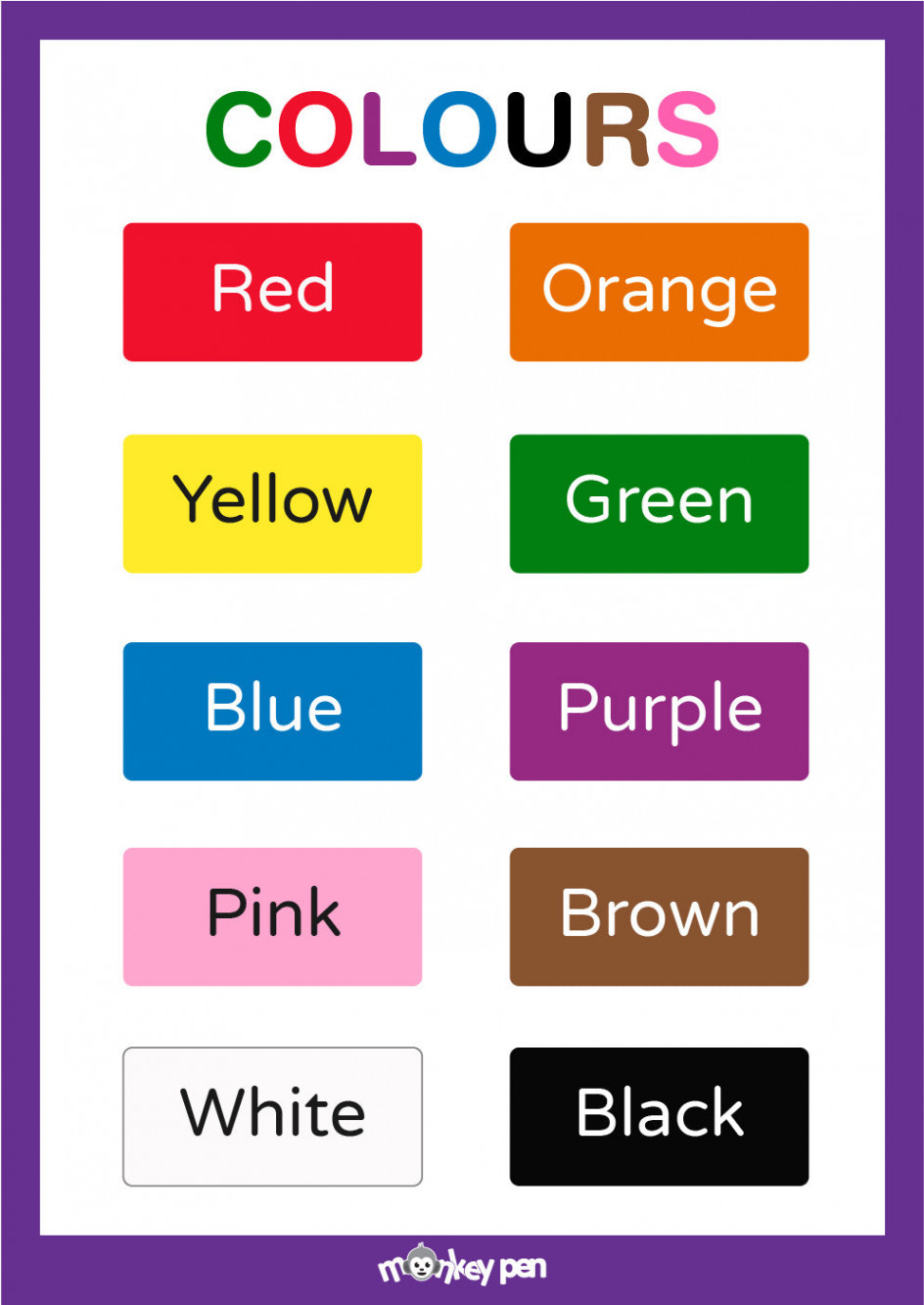 Free Printable Colours Educational Poster – Monkey Pen Store