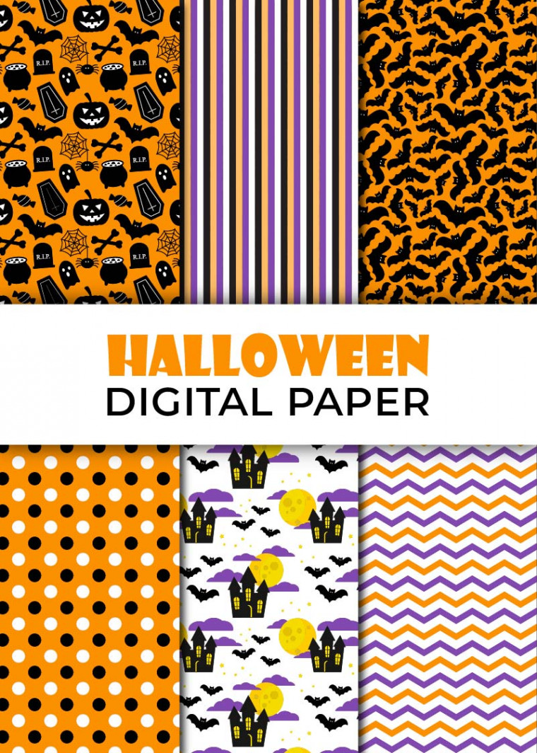 Free printable Halloween digital paper pack - Chevron Lemon