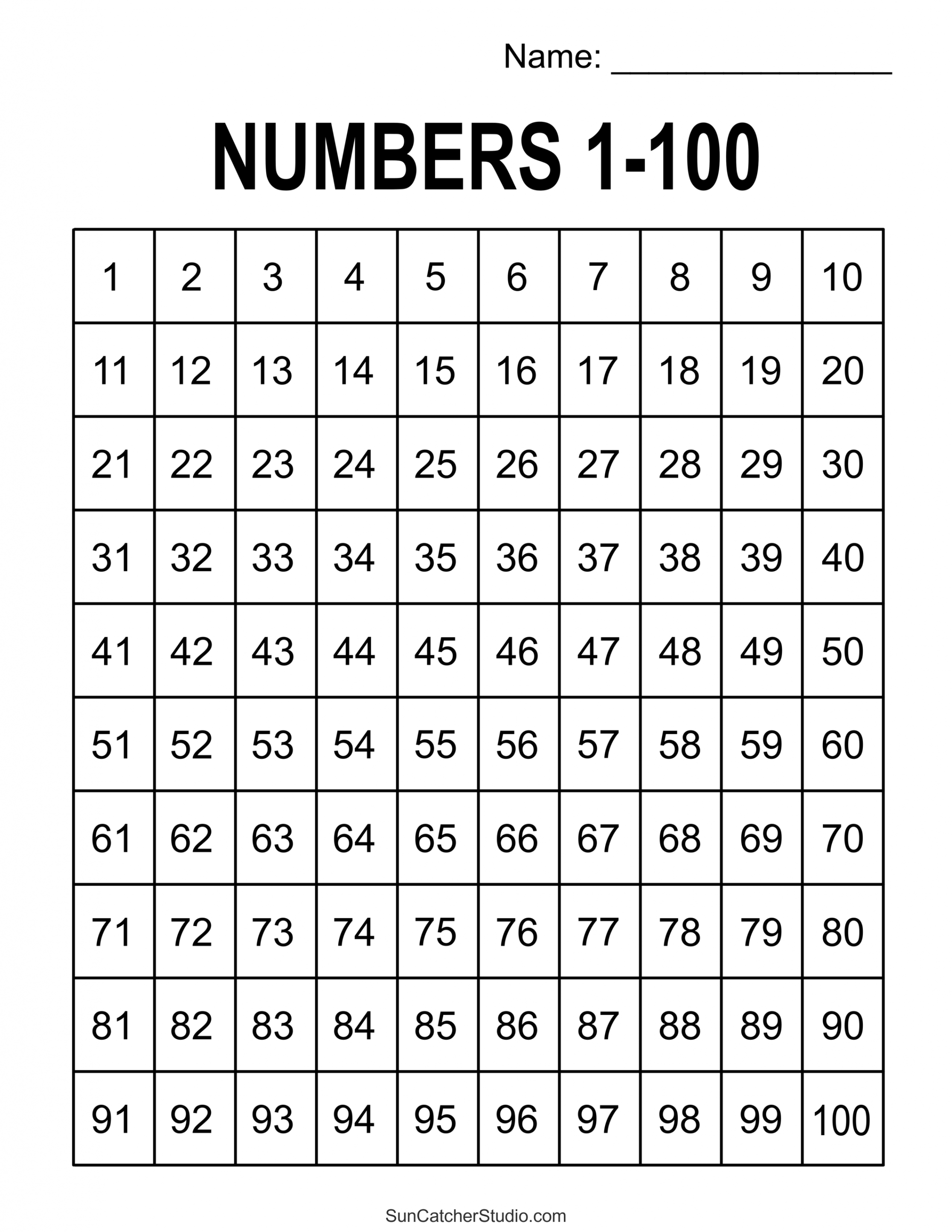 Free Printable Hundreds Charts (Numbers  to 00) – DIY Projects