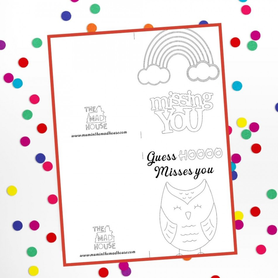 Free Printable "Miss you" Cards to Colour  Mum In The Madhouse