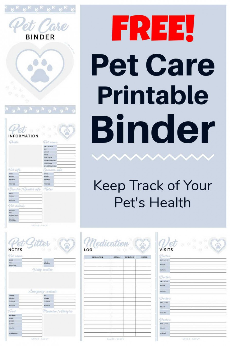 Free Printable Pages for Your Pet Care Binder!  Pet care