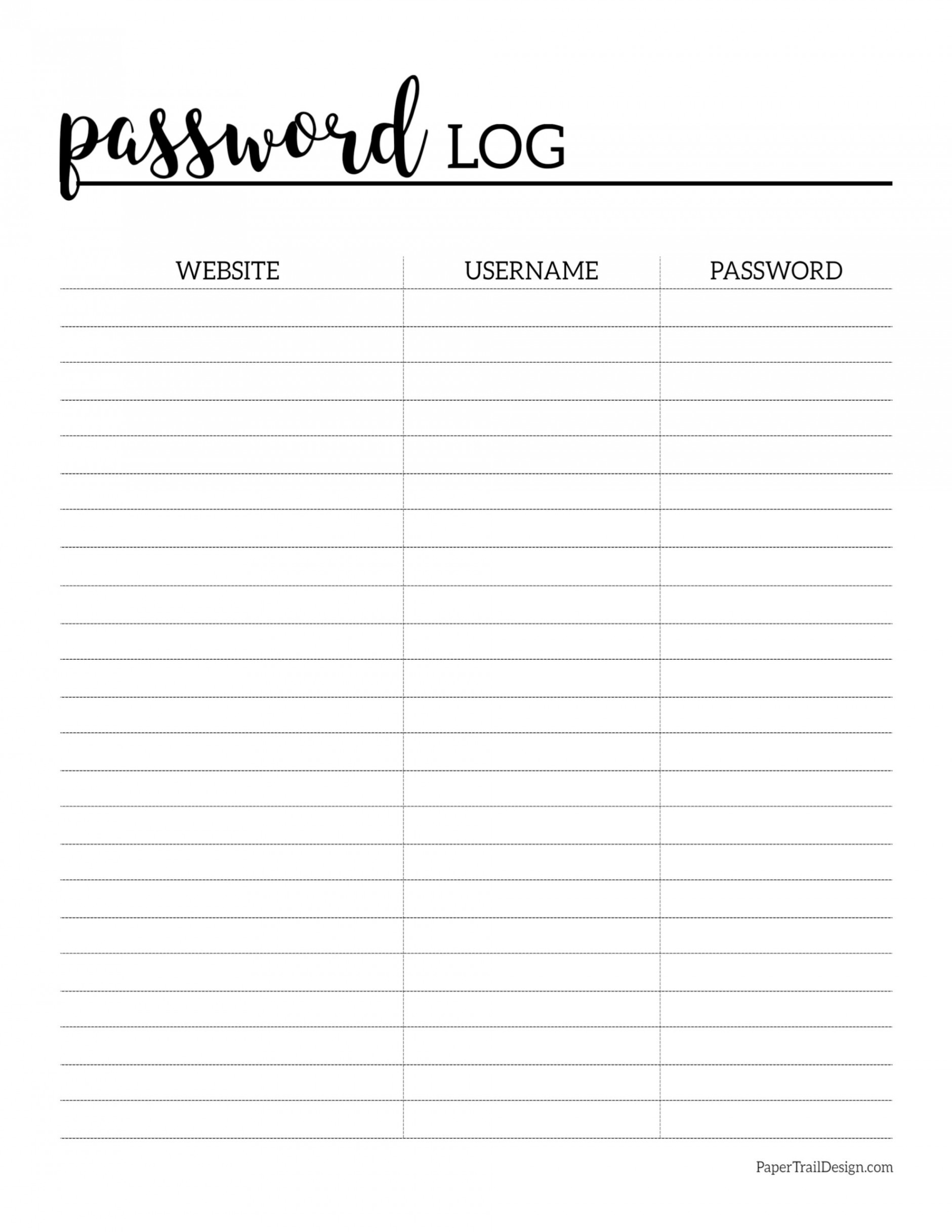 Free Printable Password Log - Paper Trail Design