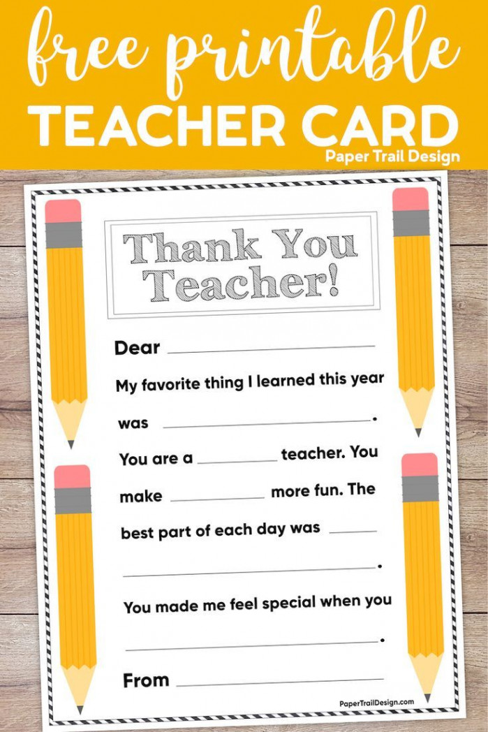 Free Printable Thank You Card Teacher - Paper Trail Design