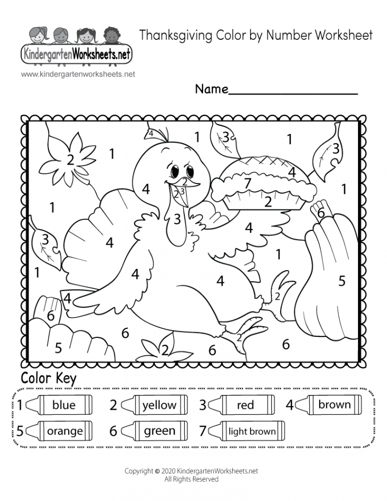 Free Printable Thanksgiving Color by Number Worksheet for