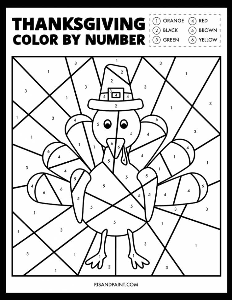 Free Printable Thanksgiving Color by Number Worksheet - Pjs and Paint