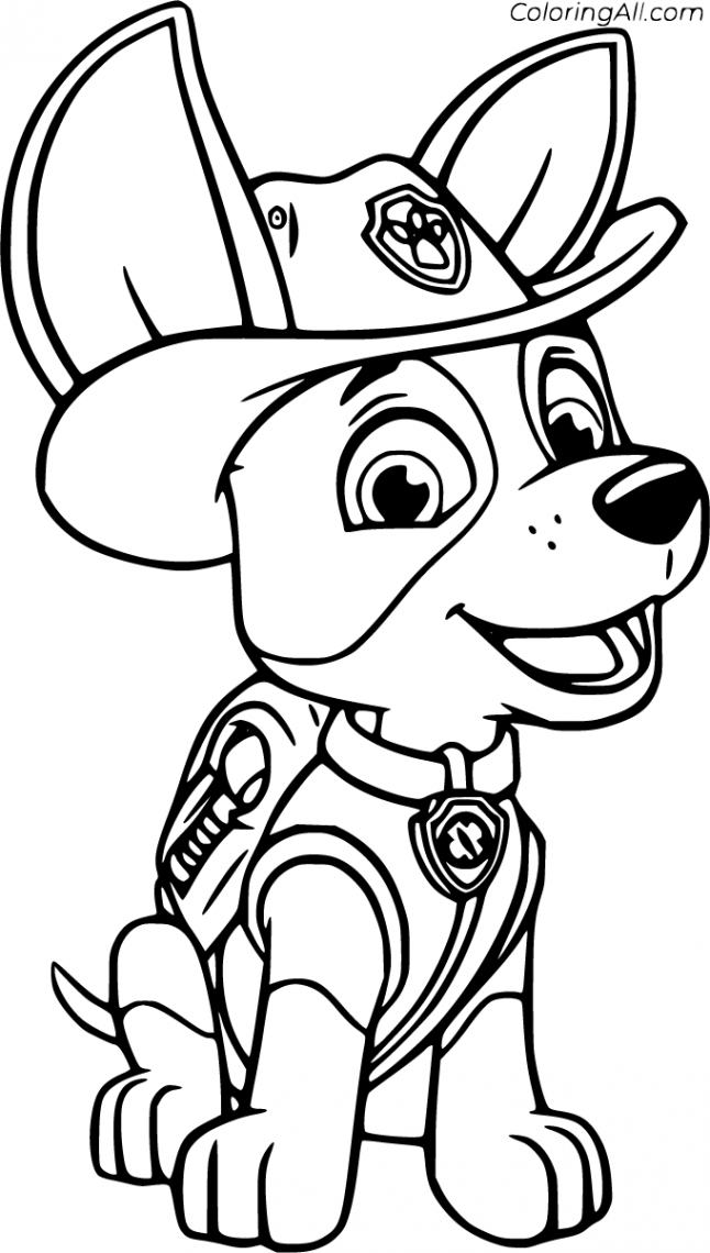 free printable Tracker Paw Patrol coloring pages in vector