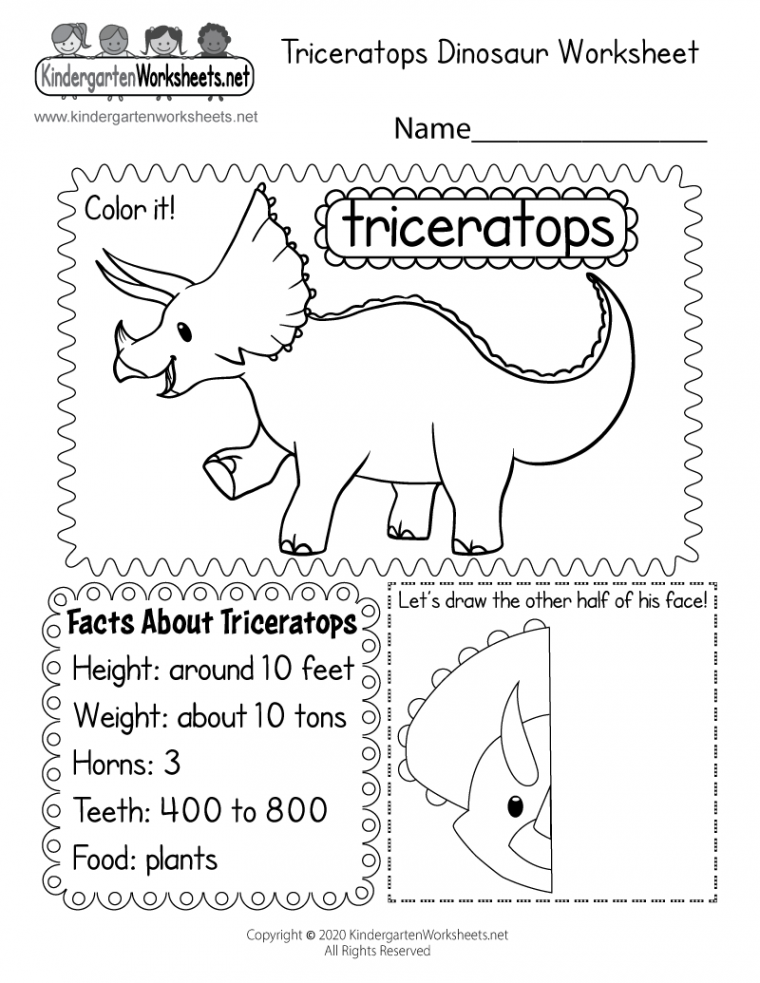 Free Printable Triceratops Dinosaur Worksheet