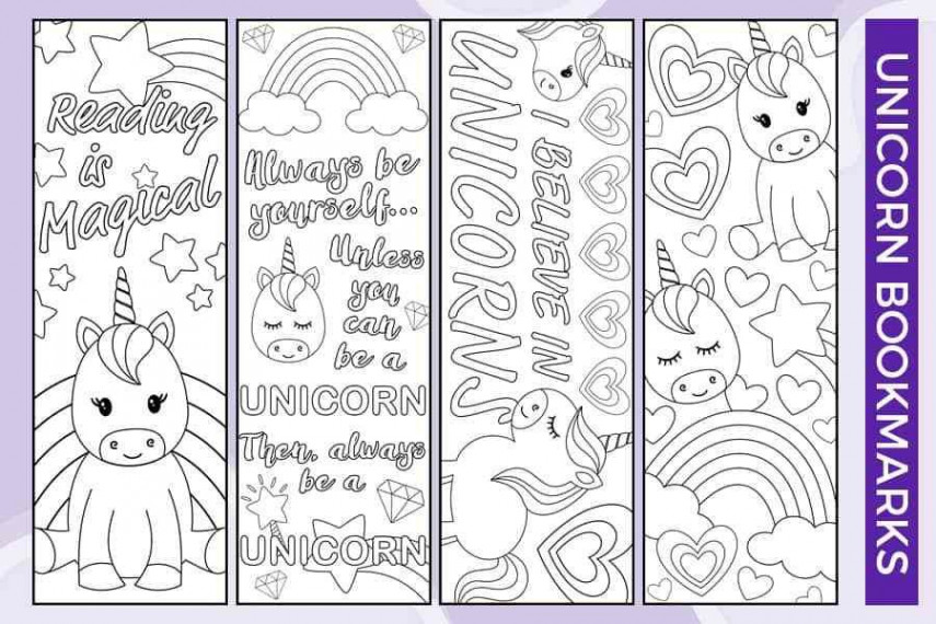 Free Printable – Unicorn Bookmarks to Color  Coloring bookmarks